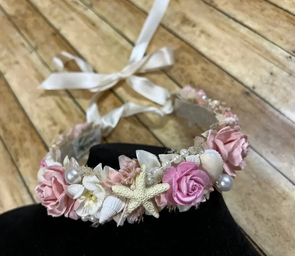 Lorelei & Layla Pink Seaside Beach Halo Crown Floral Starfish Adjustable Tie